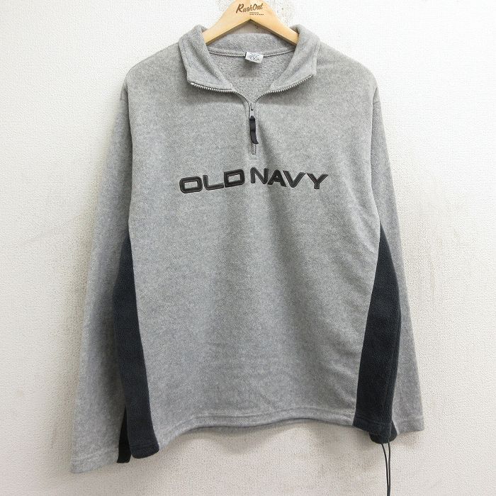 【50%OFF】M★古着 オールドネイビー OLD NAVY 長袖 ハーフジップ フリース ジャケット メンズ 00年代 00s ビッグロゴ 刺繍 グレー他 24dec14 中古 アウター