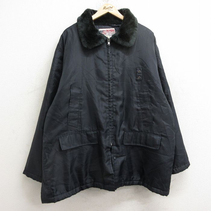 XL★古着 長袖 ジャケット パーカー メンズ 90年代 90s 襟ファー 大きいサイズ ロング丈 黒 ブラック 内側キルティング 24dec14 中古 アウター