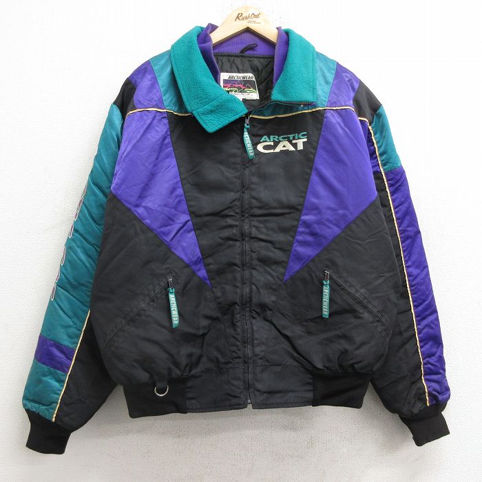 【20%OFF】XL★古着 長袖 ナイロン ジャケット メンズ 90年代 90s ARCTIC CAT 襟フリース 黒他 ブラック 内側キルティング 24dec17 中古 アウター