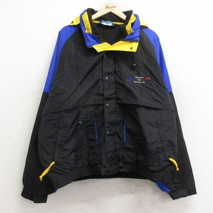 【50%OFF】XL★古着 長袖 ナイロン ジャケット メンズ 00年代 00s Sevenson ラグラン 大きいサイズ 黒他 ブラック 内側フリース 24dec17 中古 アウター