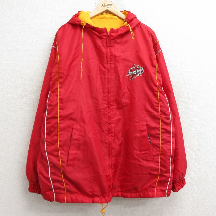 【50%OFF】XL★古着 長袖 ジャケット パーカー メンズ アイオワステートサイクロンズ フットボール リバーシブル ロング丈 赤他 レッド 内側フリース 24dec17 中古 アウター