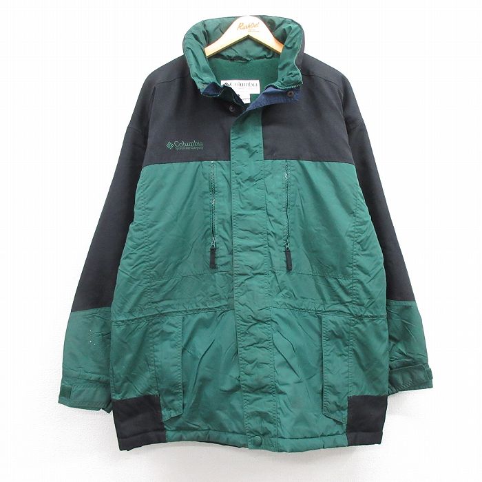 XL★古着 コロンビア COLUMBIA 長袖 ナイロン ジャケット メンズ 00年代 00s ワンポイントロゴ ロング丈 緑他 グリーン 内側フリース 24dec19 中古 アウター