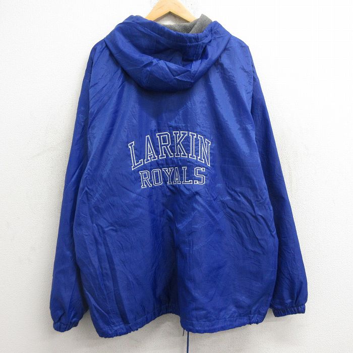 【50%OFF】XL★古着 長袖 ナイロン ジャケット パーカー メンズ 00年代 00s LARKIN ROYALS リップストップ ロング丈 青 ブルー 内側フリース 24dec21 中古 アウター