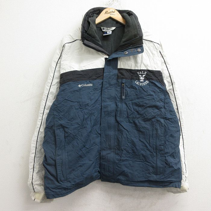 【20%OFF】XL★古着 コロンビア COLUMBIA 長袖 ナイロン ジャケット メンズ 00年代 00s ワンポイントロゴ イエール ラクロス 大きいサイズ 紺他 ネイビー 内側フリース 【spe】 24dec21 中古 アウター
