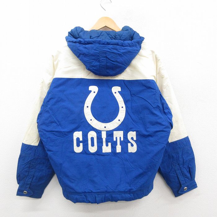 XL★古着 ミラージュ 長袖 ナイロン ジャケット パーカー メンズ 90年代 90s NFL インディアナポリスコルツ 青他 ブルー 内側キルティング アメフト スーパーボウル 【spe】 24dec21 中古 アウター