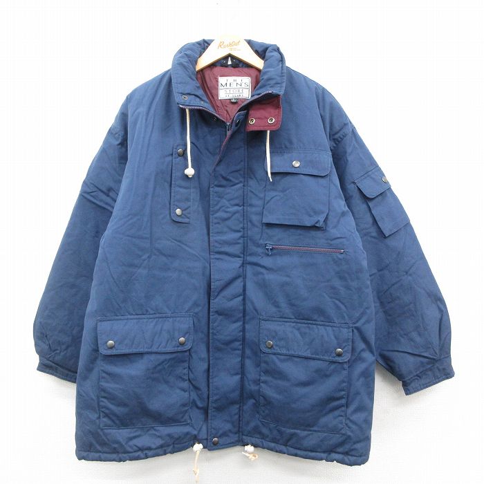 【50%OFF】XL★古着 シアーズ 長袖 ジャケット メンズ ロング丈 紺 ネイビー 24dec21 中古 アウター