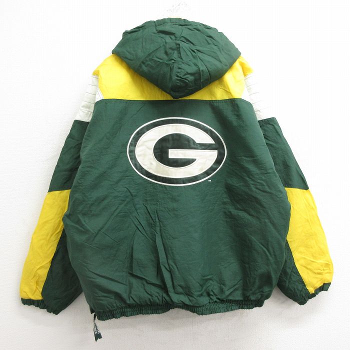 XL★古着 スターター STARTER 長袖 ハーフジップ ナイロン ジャケット アノラック パーカー メンズ 00年代 00s NFL グリーンベイパッカーズ 大きいサイズ 緑他 グリーン アメフト スーパーボウル 内側キルティング 【spe】 24dec23 中古 アウター