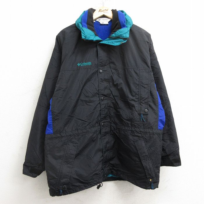 L★古着 コロンビア COLUMBIA 長袖 ナイロン ジャケット メンズ 00年代 00s ワンポイントロゴ 黒他 ブラック 内側フリース 24dec23 中古 アウター