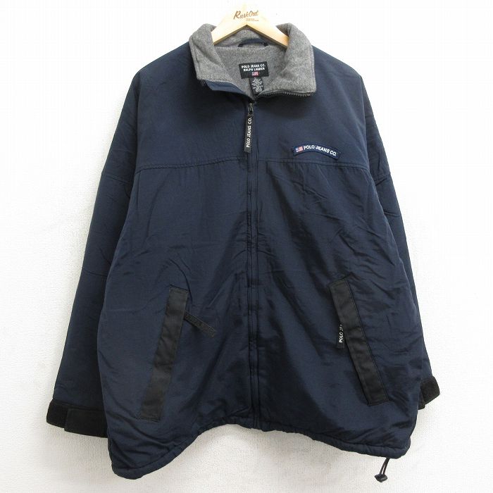 L★古着 ラルフローレン Ralph Lauren ポロジーンズ 長袖 ブランド ナイロン ジャケット メンズ 00年代 00s ワンポイントロゴ 紺他 ネイビー 内側フリース 【spe】 24dec23 中古 アウター
