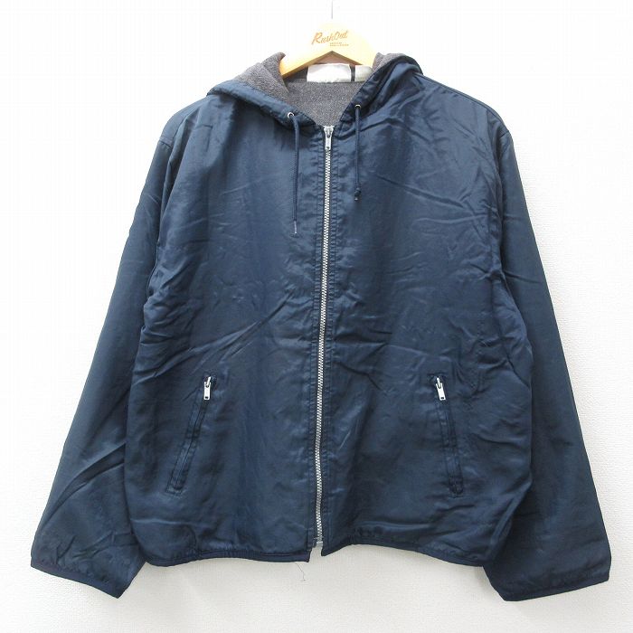 【20%OFF】L★古着 アリゾナジーンズ 長袖 ナイロン ジャケット パーカー メンズ 00年代 00s 紺 ネイビー 内側フリース 24dec24 中古 アウター