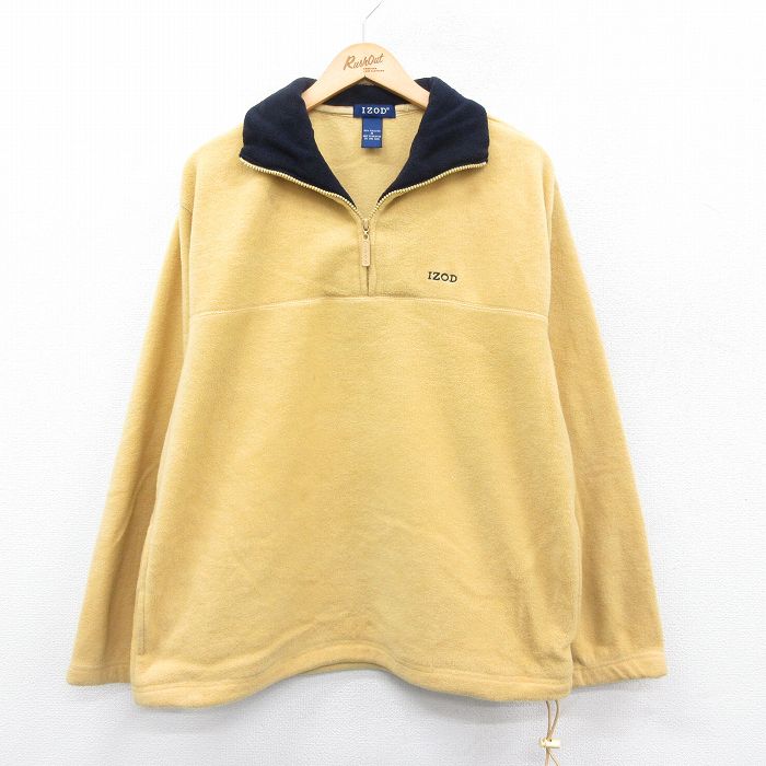 【50%OFF】L★古着 IZOD 長袖 ハーフジップ フリース ジャケット メンズ ワンポイントロゴ 黄 イエロー 24dec25 中古 アウター