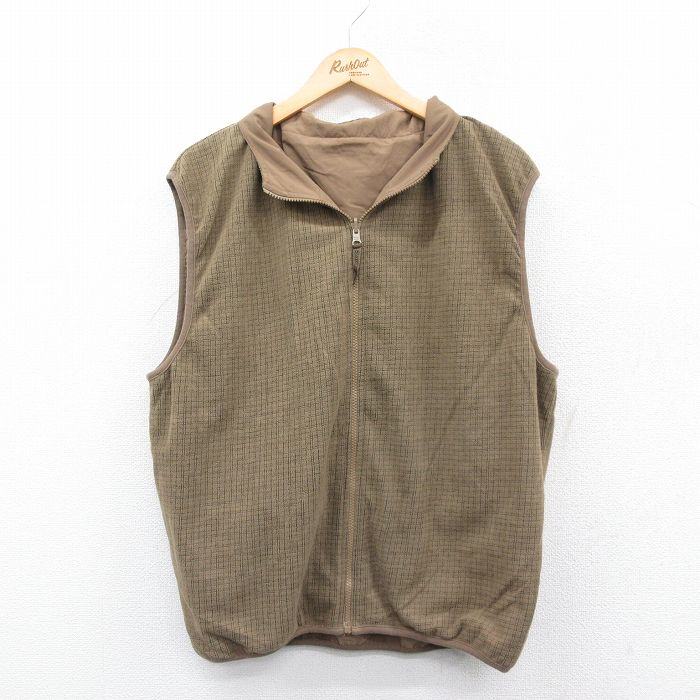 【20%OFF】M★古着 フリース ベスト メンズ 00年代 00s リバーシブル 濃ベージュ カーキ 24dec25 中古 アウター