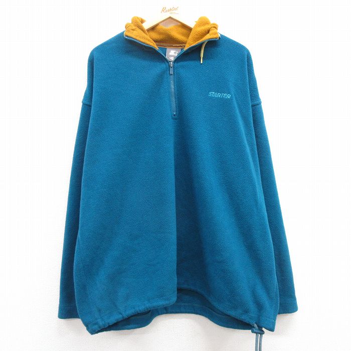 【50%OFF】XL★古着 スターター STARTER 長袖 ハーフジップ フリース ジャケット メンズ ワンポイントロゴ 大きいサイズ 青緑系 24dec25 中古 アウター