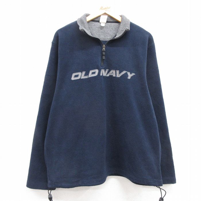 【50%OFF】L★古着 オールドネイビー 長袖 ハーフジップ フリース ジャケット メンズ ビッグロゴ 紺 ネイビー 24dec25 中古 アウター