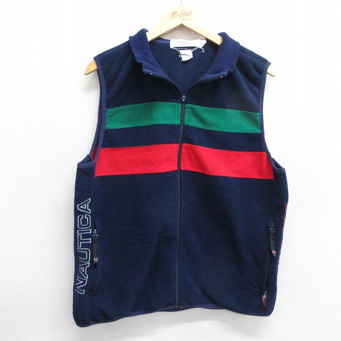 【20%OFF】M★古着 ノーティカ NAUTICA フリース ベスト メンズ 90年代 90s コンペティション 刺繍 USA製 紺他 ネイビー 24dec26 中古 アウター