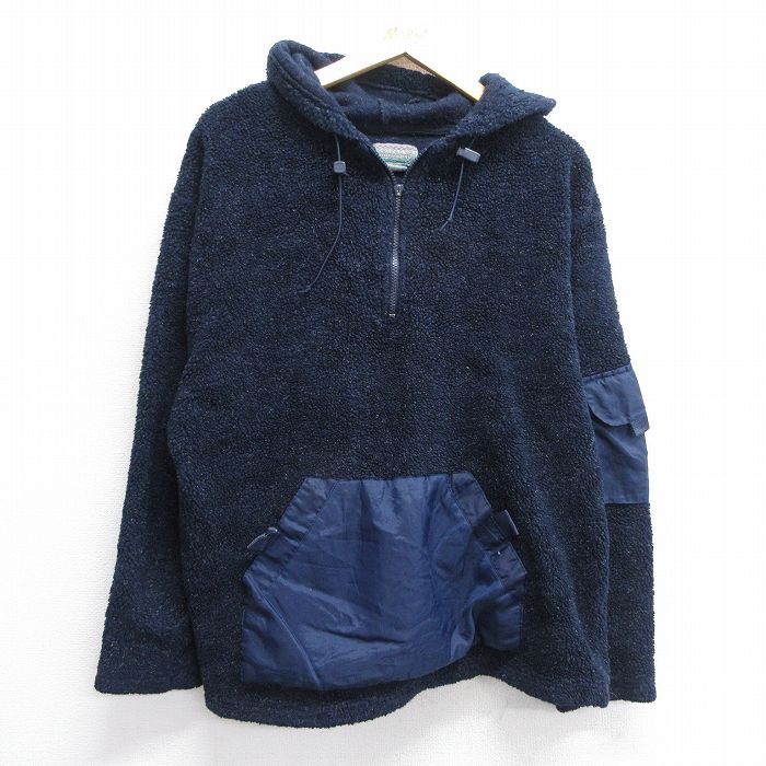 【50%OFF】M★古着 長袖 ハーフジップ フリース ジャケット パーカー メンズ 00年代 00s 濃紺 ネイビー 24dec26 中古 アウター