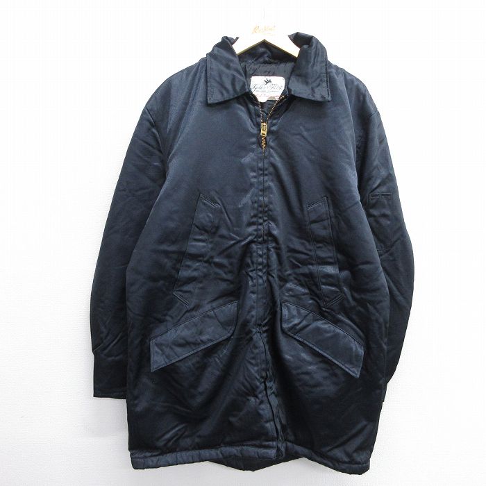 【50%OFF】XL★古着 ゴールデンフリース 長袖 ナイロン ジャケット メンズ 80年代 80s ロング丈 USA製 濃紺 ネイビー 内側キルティング 【spe】 24dec26 中古 アウター