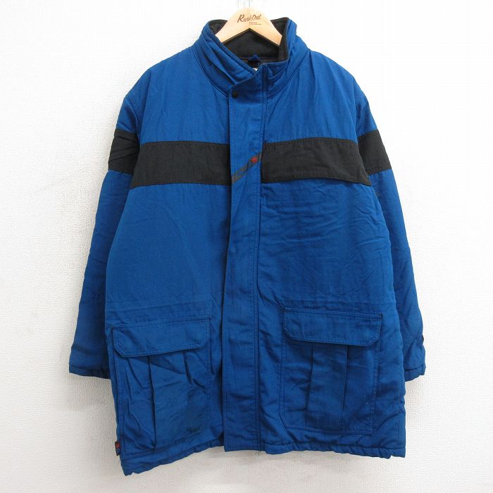 L★古着 長袖 ジャケット メンズ 80年代 80s Workrite ロング丈 USA製 タロン 青他 ブルー 内側キルティング 24dec27 中古 アウター