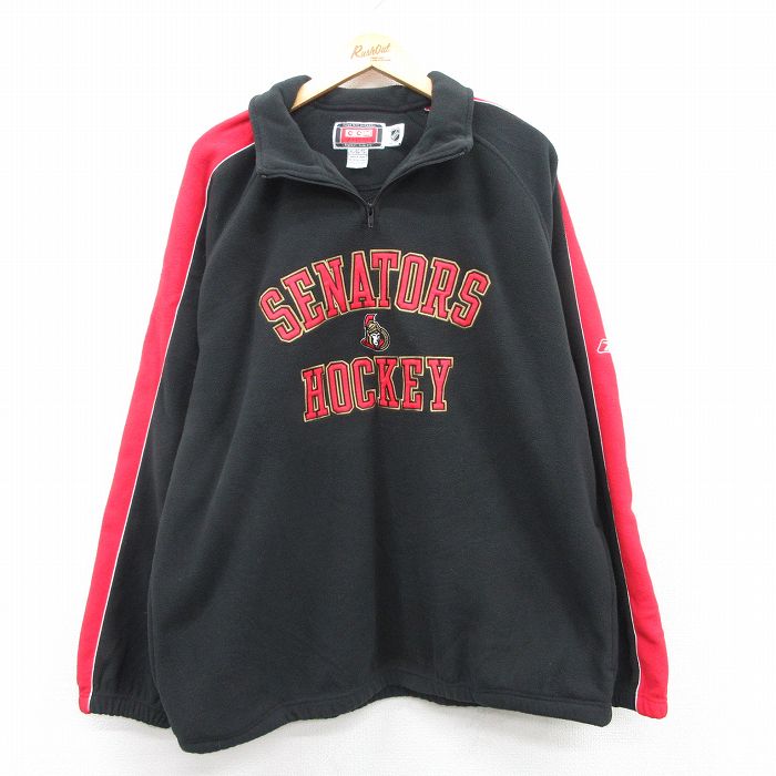 【50%OFF】XL★古着 長袖 ハーフジップ フリース ジャケット メンズ 00年代 00s NHL オタワセネターズ 刺繍 ラグラン 黒 ブラック アイスホッケー 25jan10 中古 アウター