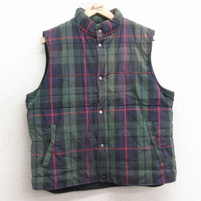 【50%OFF】M★古着 ギャップ GAP ベスト メンズ 90年代 90s コットン 緑他 グリーン チェック 内側フリース 25jan14 中古 アウター