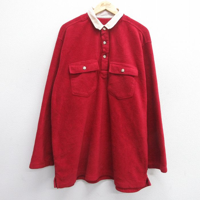 XL★古着 オービス ORVIS 長袖 フリース ジャケット メンズ 00年代 00s 襟コーデュロイ 赤 レッド 25jan16 中古 アウター