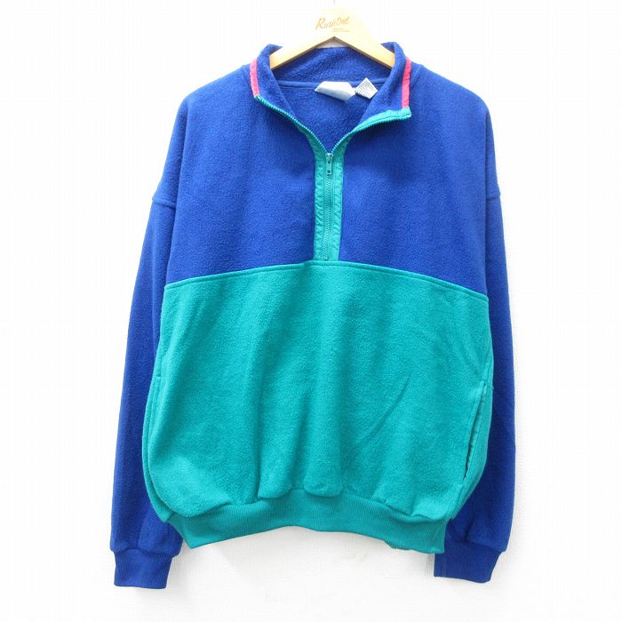 【50%OFF】XL★古着 長袖 ハーフジップ フリース ジャケット メンズ 00年代 00s ツートンカラー 青他 ブルー 25jan20 中古 アウター
