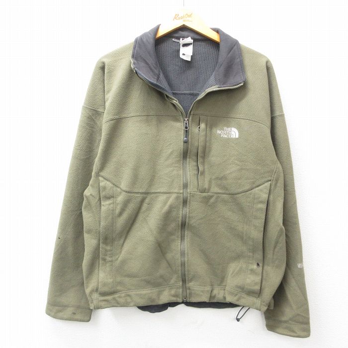 【50%OFF】L★古着 ノースフェイス THE NORTH FACE 長袖 フリース ジャケット メンズ ワンポイントロゴ 薄緑 グリーン 25jan20 中古 アウター