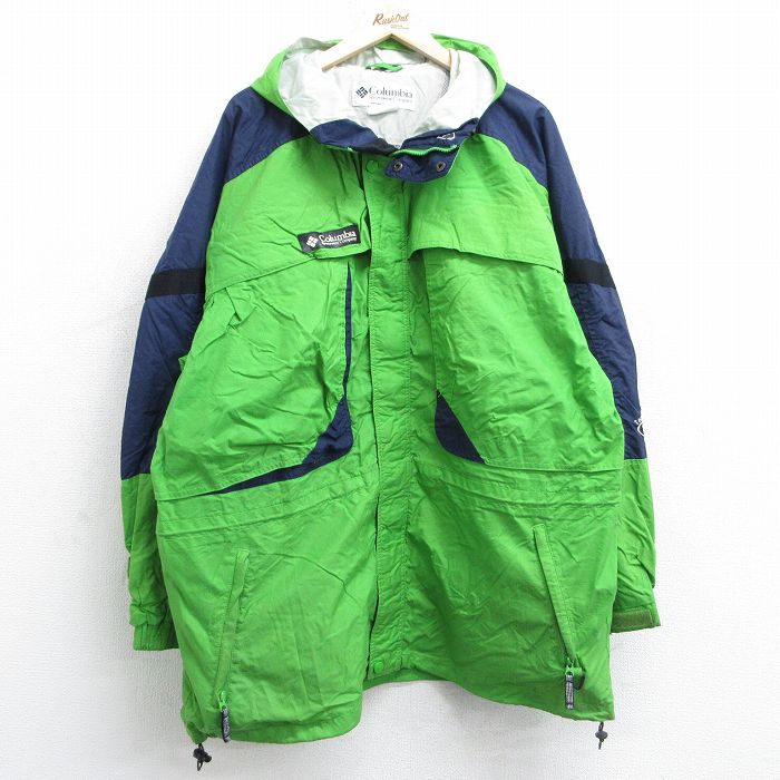 【50%OFF】XL★古着 コロンビア COLUMBIA 長袖 ナイロン マウンテン ジャケット パーカー メンズ 00年代 00s リップストップ 大きいサイズ ロング丈 黄緑 内側メッシュ 25jan21 中古 アウター