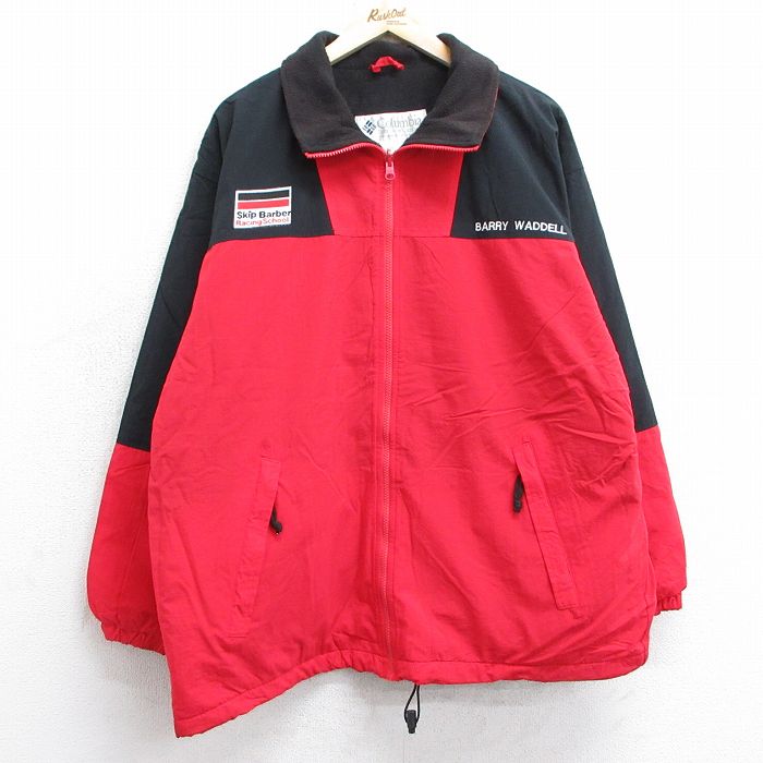 【50%OFF】XL★古着 コロンビア COLUMBIA 長袖 ナイロン ジャケット メンズ 90年代 90s スキップバーバー レーシング ツートンカラー 赤他 レッド 内側フリース 25jan21 中古 アウター