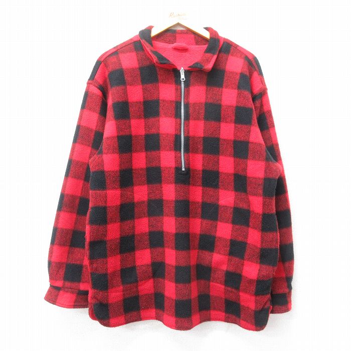【50%OFF】L★古着 マルボロ 長袖 ハーフジップ フリース ジャケット メンズ 90年代 90s リバーシブル 赤他 レッド バッファロー チェック 【spe】 25jan21 中古 アウター