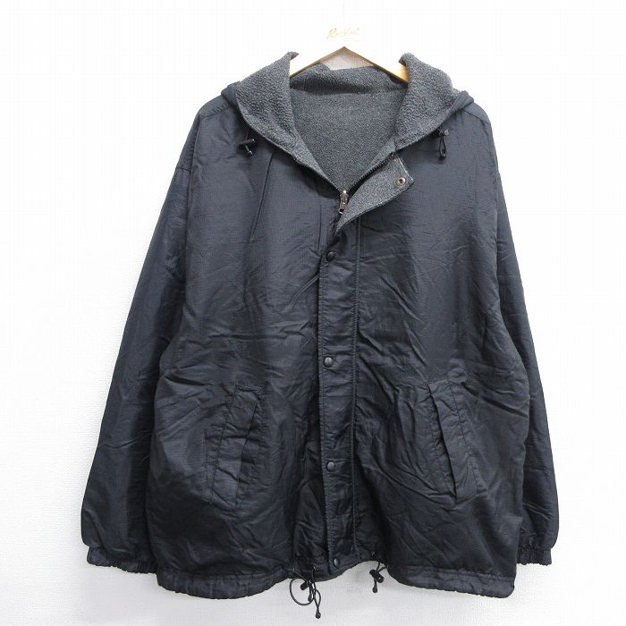 【50%OFF】XL★古着 ベーシックエディションズ 長袖 ナイロン ジャケット パーカー メンズ 00年代 00s リバーシブル リップストップ 大きいサイズ 黒 ブラック 内側フリース 【spe】 25jan22 中古 アウター