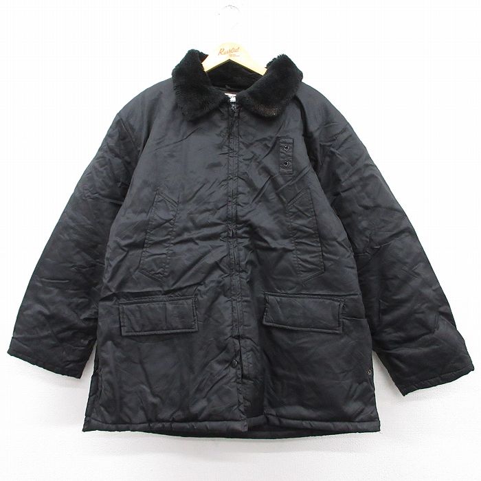 XL★古着 長袖 ナイロン ジャケット メンズ 80年代 80s 襟ボア 大きいサイズ ロング丈 黒 ブラック 25jan23 中古 アウター