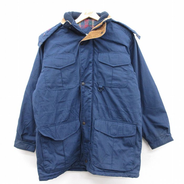 【50%OFF】XL★古着 セントジョンズベイ 長袖 マウンテン ジャケット パーカー メンズ 90年代 90s ロング丈 紺 ネイビー 内側キルティング 25jan23 中古 アウター