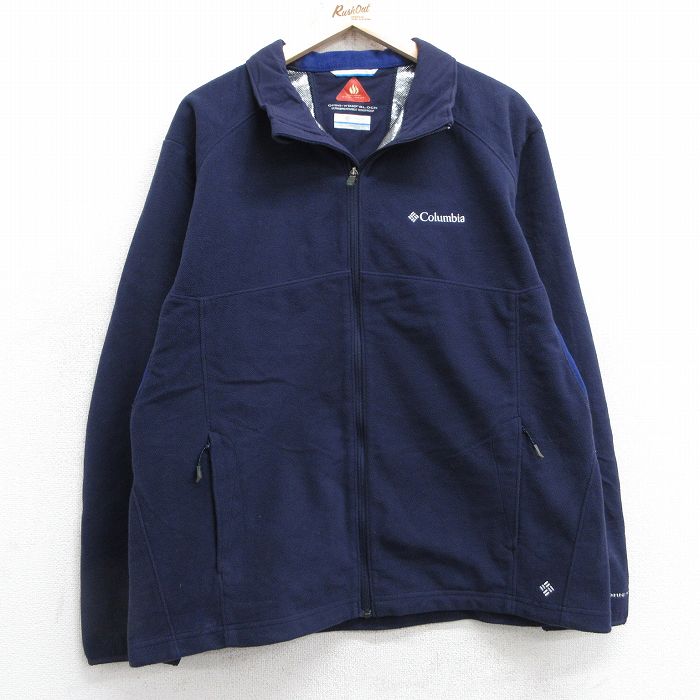 【50%OFF】L★古着 コロンビア COLUMBIA 長袖 フリース ジャケット メンズ ワンポイントロゴ オムニウィンドブロック 紺 ネイビー 25jan23 中古 アウター