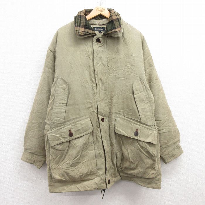 XL★古着 長袖 ダウン ジャケット メンズ ロング丈 緑系 グリーン 25jan24 中古 アウター