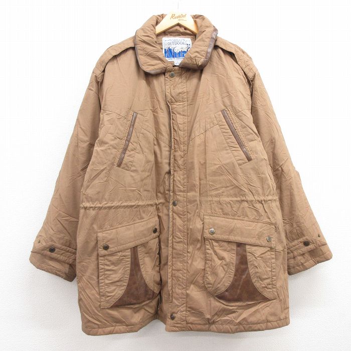 【50%OFF】XL★古着 長袖 ダウン ジャケット メンズ 90年代 90s ロング丈 茶他 ブラウン 内側キルティング 【spe】 25jan24 中古 アウター