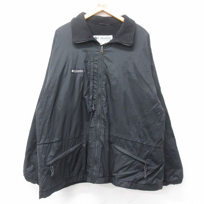 【50%OFF】XL★古着 コロンビア COLUMBIA 長袖 ナイロン ジャケット メンズ 00年代 00s ワンポイントロゴ 大きいサイズ 黒 ブラック 内側フリース 25jan24 中古 アウター