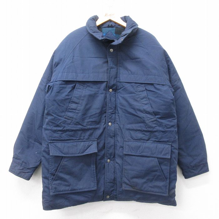 【50%OFF】L★古着 長袖 ダウン ジャケット メンズ 00年代 00s ロング丈 紺 ネイビー 25jan24 中古 アウター