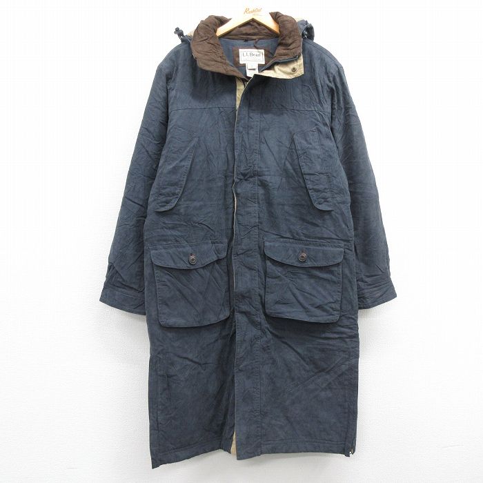【50%OFF】L★古着 エルエルビーン LLBEAN 長袖 コート パーカー メンズ 00年代 00s シンサレート ロング丈 紺 ネイビー 内側ウール 25jan27 中古 アウター