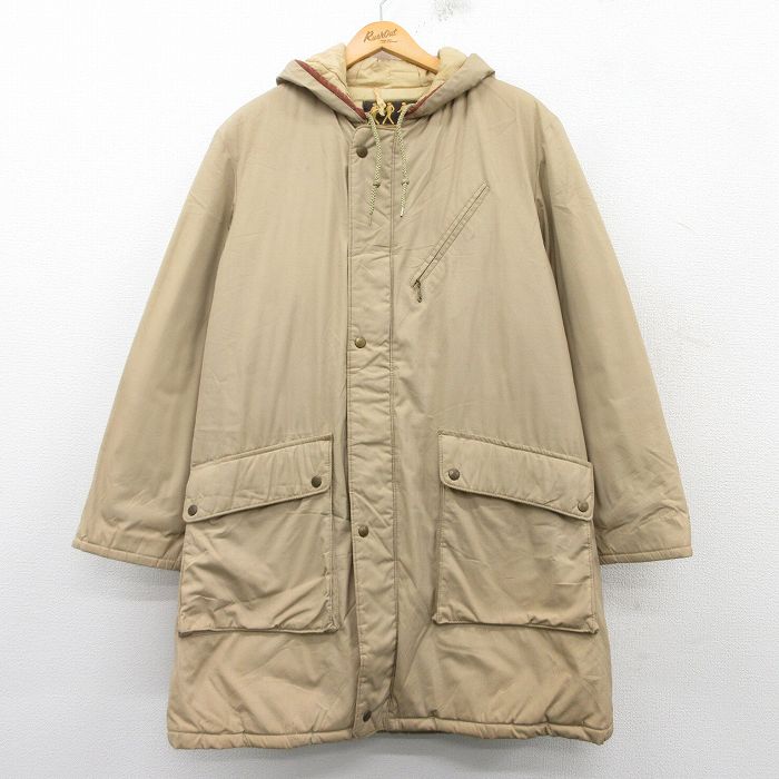 L★古着 長袖 コート パーカー メンズ 80年代 80s ロング丈 ベージュ カーキ 25jan30 中古 アウター