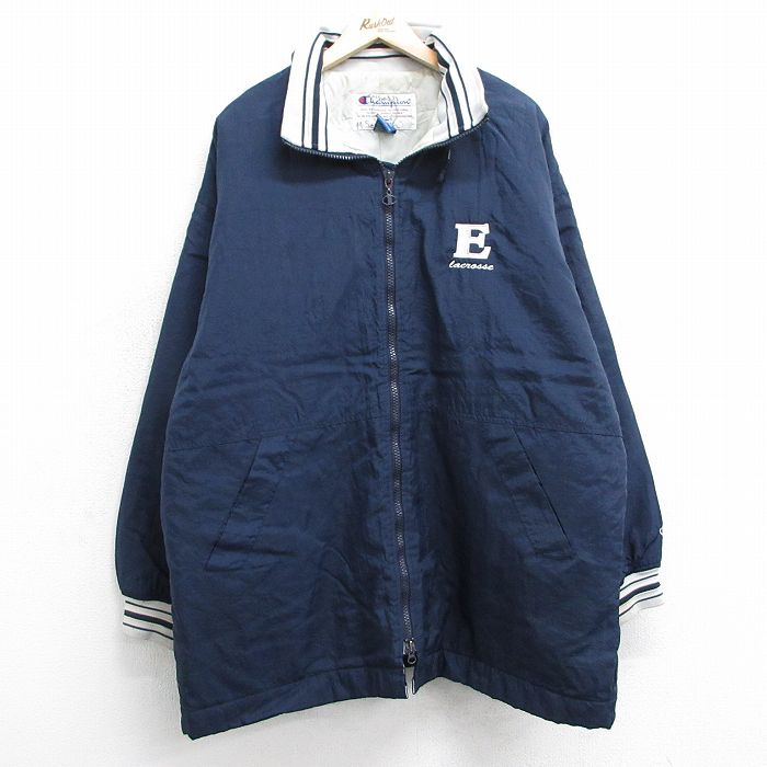 XL★古着 チャンピオン champion 長袖 ナイロン ジャケット メンズ 90年代 90s ラクロス 大きいサイズ ロング丈 紺他 ネイビー 25jan31 中古 アウター
