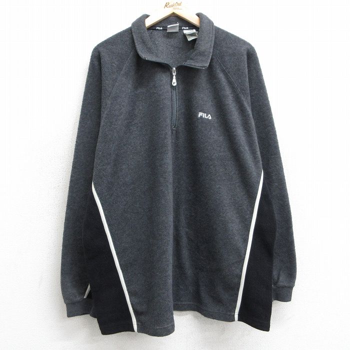【50%OFF】フィラ 長袖ハーフジップフリースジャケット ワンポイントロゴ グレー L | 古着
