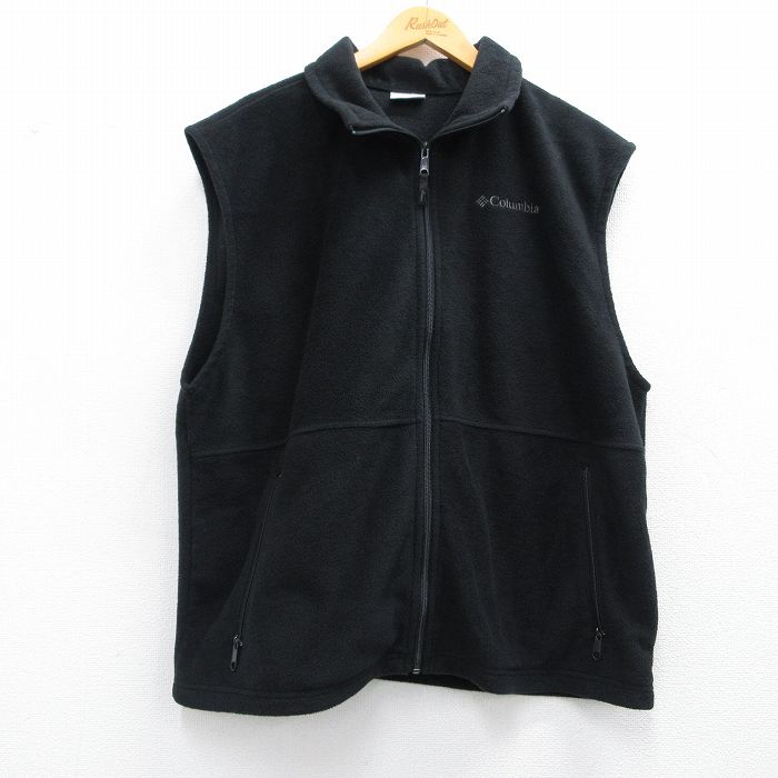 L★古着 コロンビア COLUMBIA フリース ベスト メンズ ワンポイントロゴ 黒 ブラック 25feb04 中古 アウター