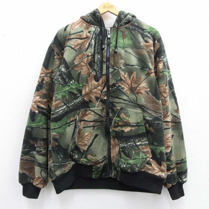 L★古着 長袖 フリース ジャケット パーカー メンズ 緑他 グリーン 迷彩 25feb04 中古 アウター