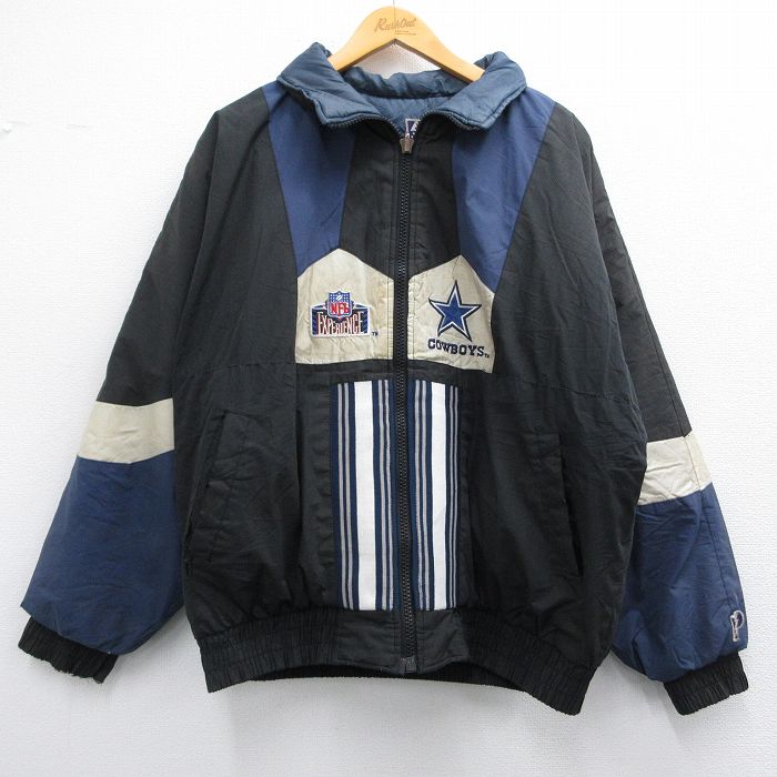 XL★古着 長袖 ジャケット メンズ 00年代 00s NFL ダラスカウボーイズ 刺繍 リバーシブル 黒 ブラック アメフト スーパーボウル 25feb04 中古 アウター