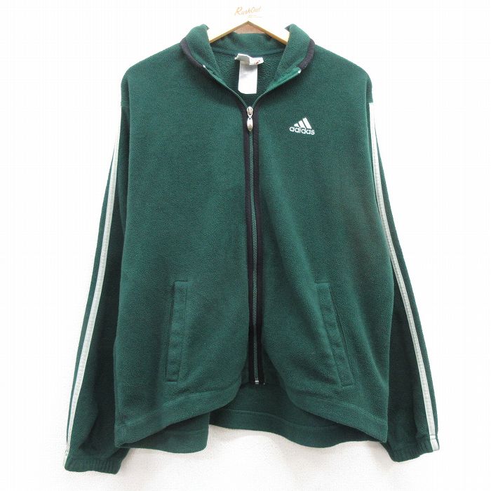 M★古着 アディダス adidas 長袖 フリース ジャケット メンズ 90年代 90s ワンポイントロゴ 緑他 グリーン 3本ライン 25feb05 中古 アウター