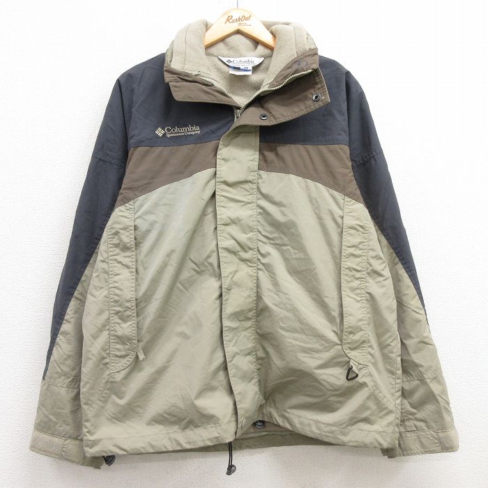 L★古着 コロンビア COLUMBIA 長袖 ナイロン ジャケット メンズ ワンポイントロゴ ベージュ他 カーキ 内側フリース 25feb05 中古 アウター