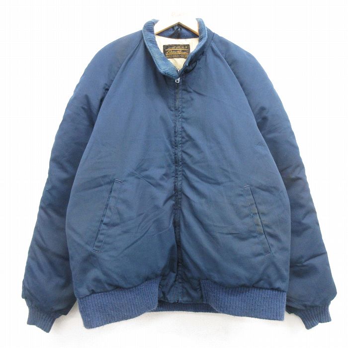 L★古着 エディーバウアー 長袖 ダウン ジャケット メンズ 90年代 90s ラグラン 紺 ネイビー 内側キルティング 【spe】 25feb05 中古 アウター