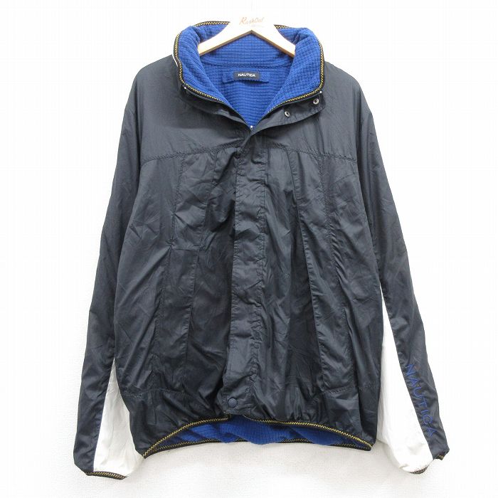 XL★古着 ノーティカ NAUTICA 長袖 ブランド ジャケット メンズ ワンポイントロゴ リバーシブル 紺他 ネイビー 内側フリース 25feb05 中古 アウター