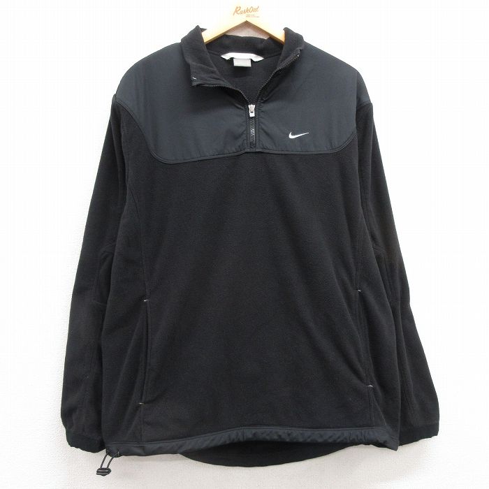 M★古着 ナイキ NIKE 長袖 ハーフジップ フリース ジャケット メンズ ワンポイントロゴ 黒 ブラック 25feb05 中古 アウター